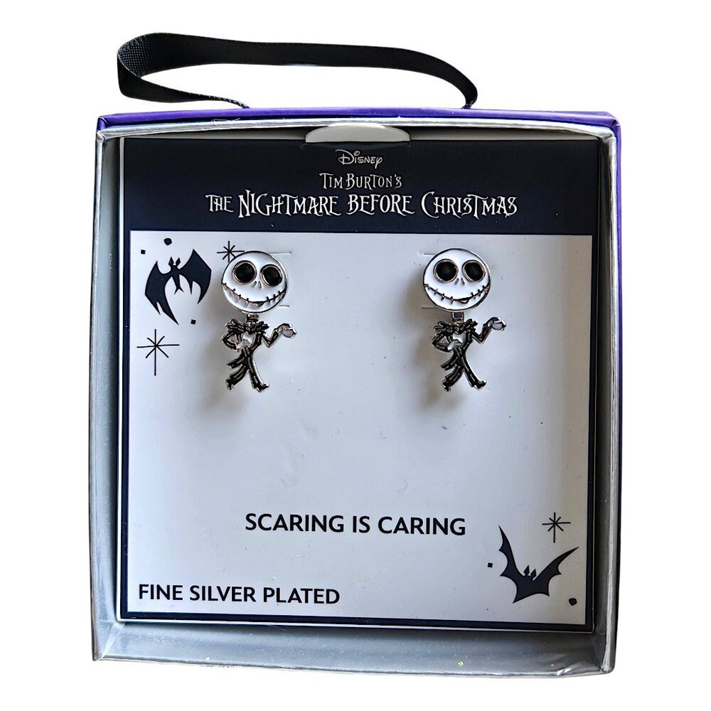 Disney Tim Burton's NBC Jack Skellington Silver Plated Front Back Earrings